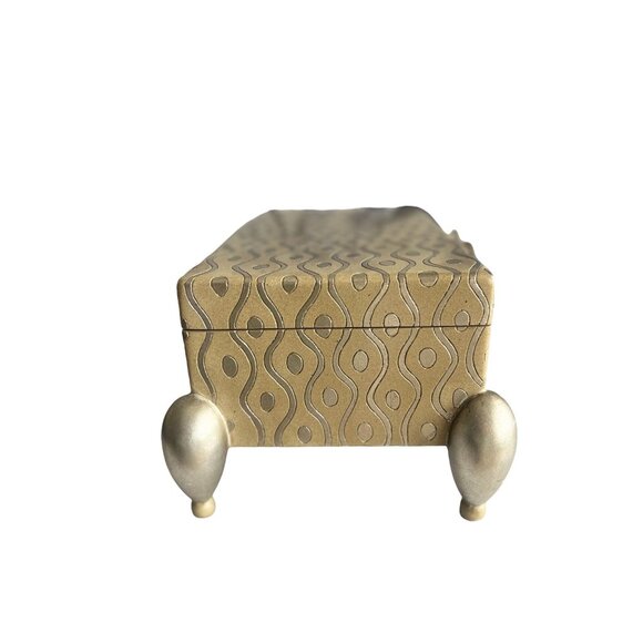 ART DECO Silver & Taupe WAVE Box With Patterned Design & Ball Feet Home Decor - Picture 7 of 9